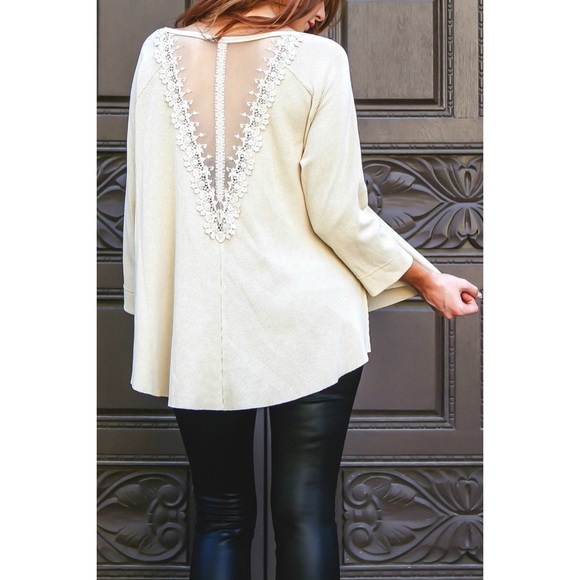 🎉HP🎉 Waffle Knit Lace Back Thermal Top - Picture 1 of 13